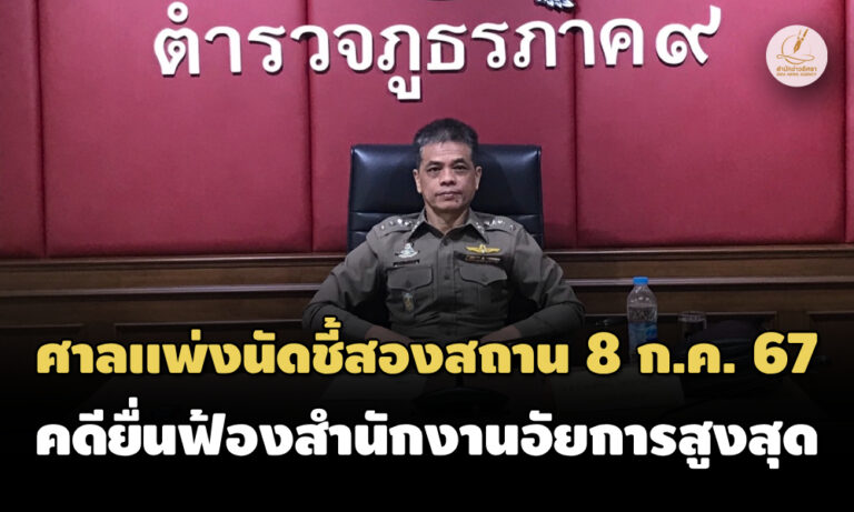 8 ก.ค. 67! ศาลเเพ่งนัดชี้สองสถานคดีรองผู้การฯตร.ภูธรภาค 9 ยื่นฟ้องสำนักงานอัยการสูงสุด
